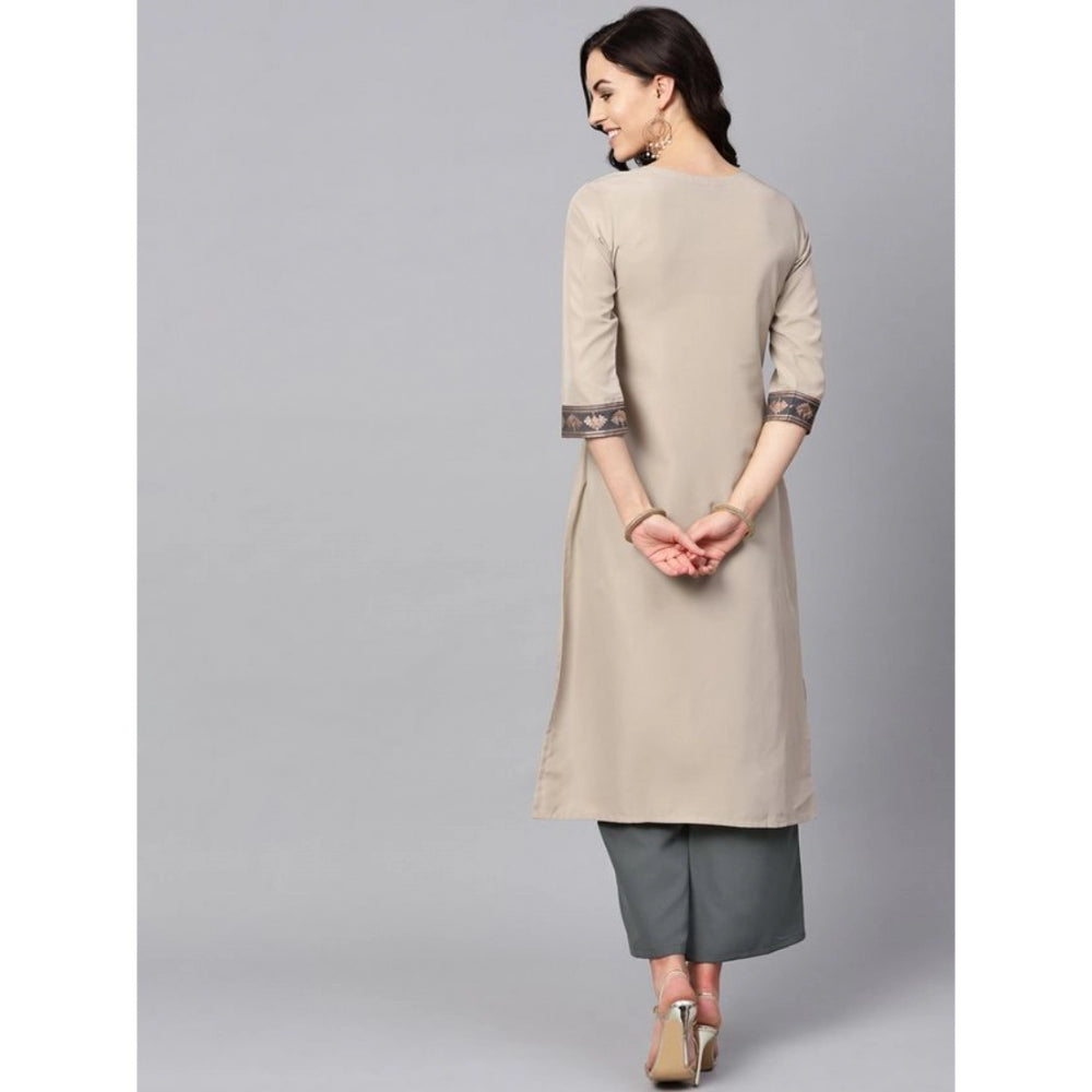 Ladies' Casual 3/4 Sleeve Floral Printed Crepe Kurti and Palazzo Set (Beige) - warehousetech13