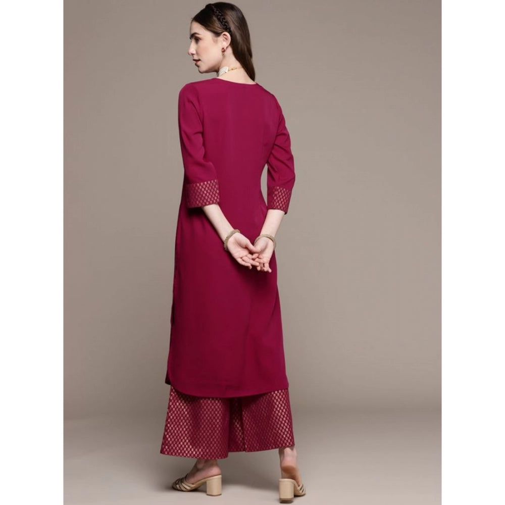 Women’s Casual Full Sleeve Kurti and Palazzo Set with Ethnic Designs in Crepe Fabric (Black & Dark Pink) - warehousetech13
