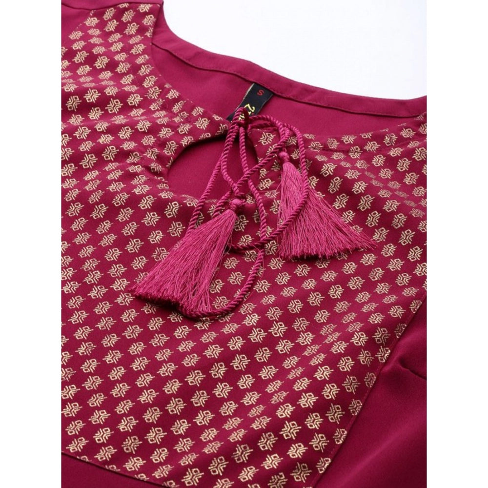 Women’s Casual Full Sleeve Kurti and Palazzo Set with Ethnic Designs in Crepe Fabric (Black & Dark Pink) - warehousetech13