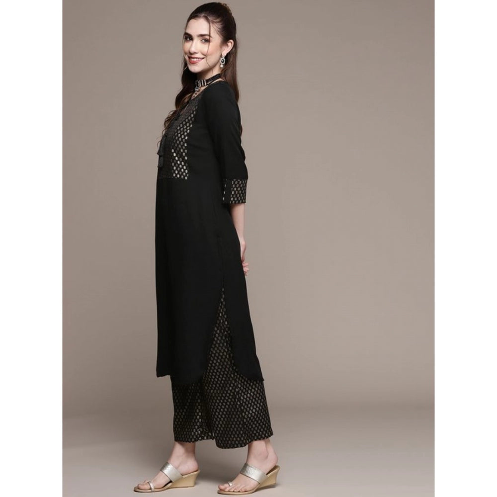 Women’s Casual Full Sleeve Kurti and Palazzo Set with Ethnic Designs in Crepe Fabric (Black & Dark Pink) - warehousetech13