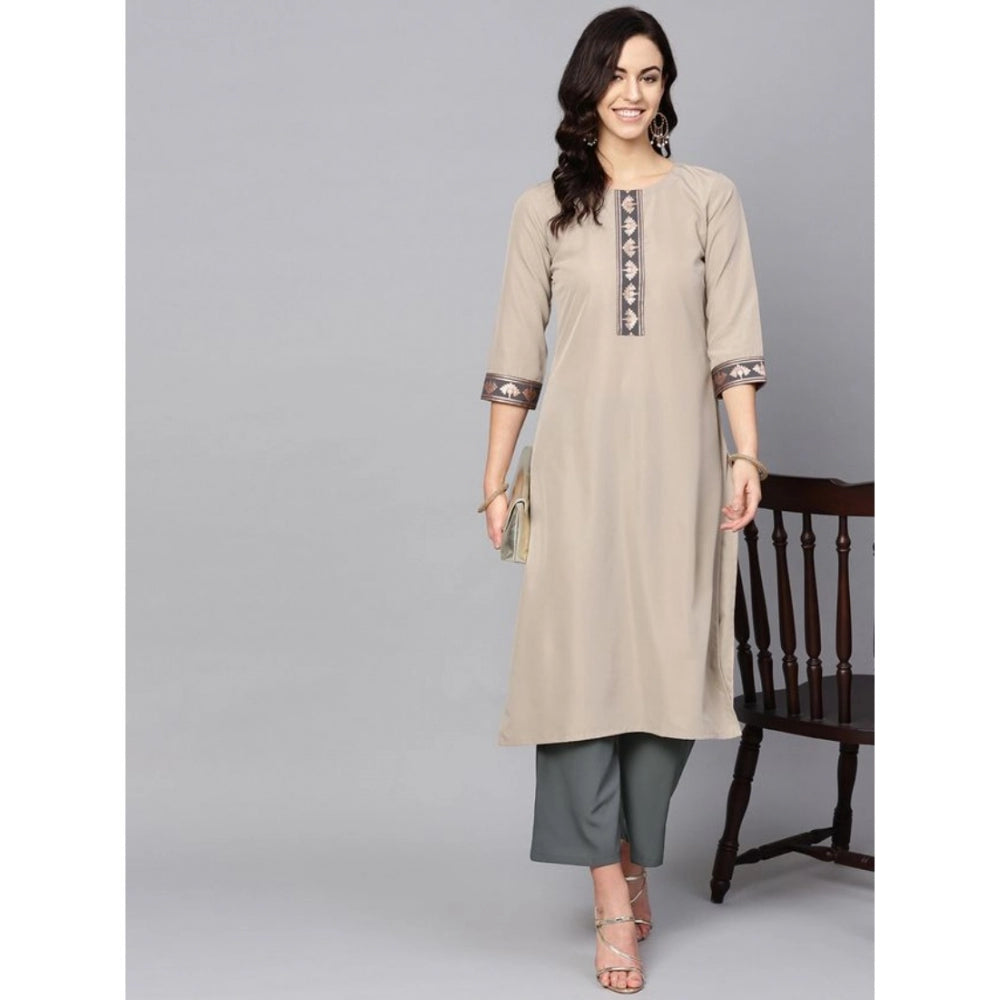 Ladies' Casual 3/4 Sleeve Floral Printed Crepe Kurti and Palazzo Set (Beige) - warehousetech13