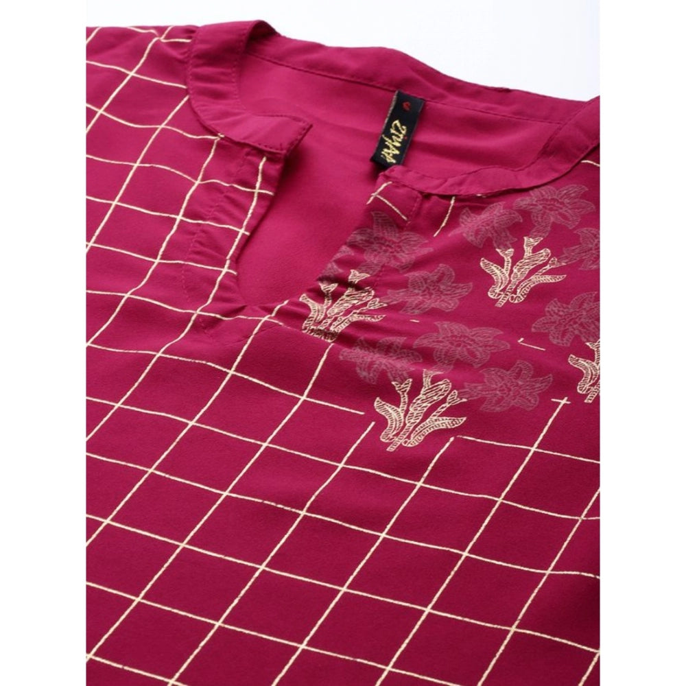 Casual 3/4 Sleeve Floral Printed Crepe Kurti and Palazzo Set for Women (Maroon) - warehousetech13