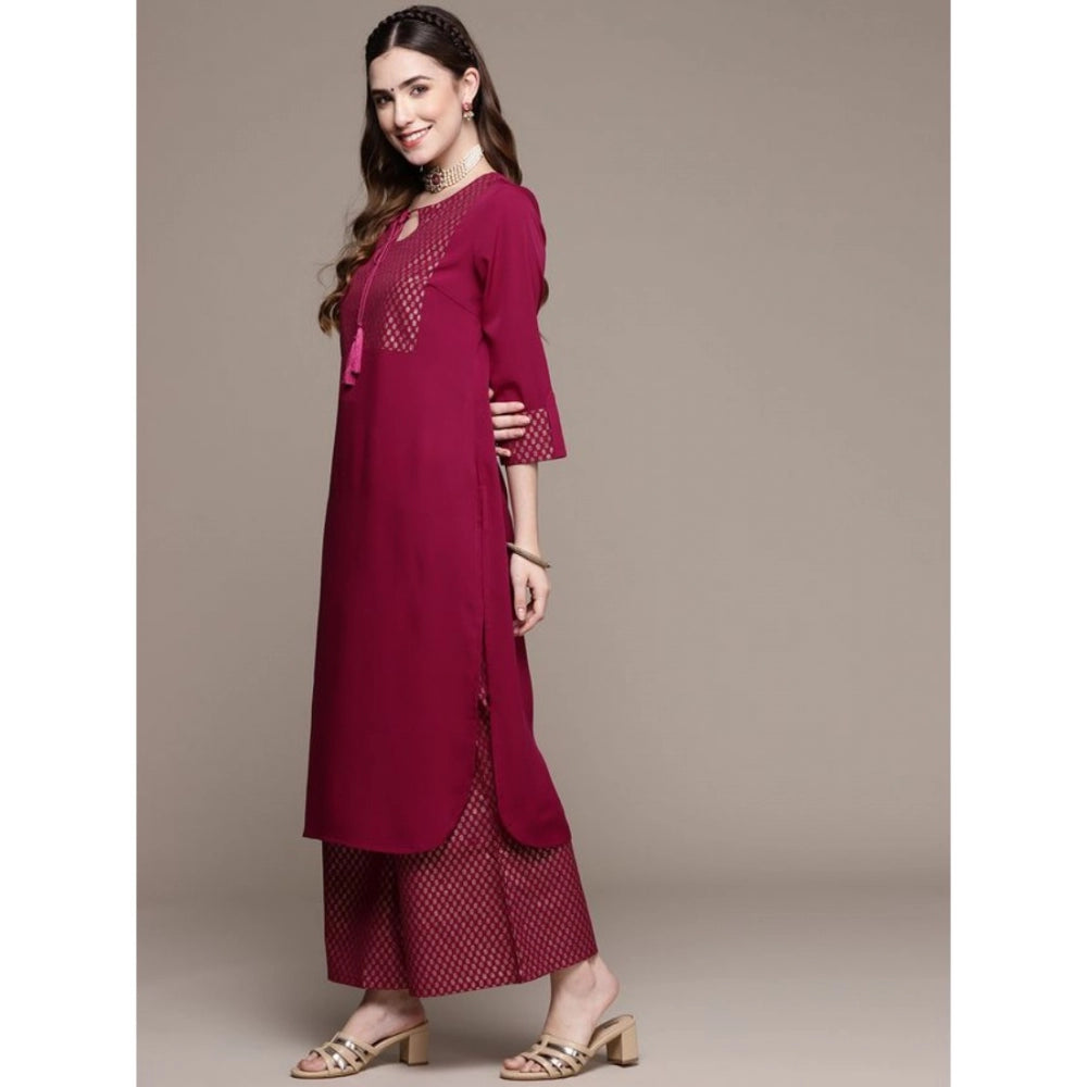 Women’s Casual Full Sleeve Kurti and Palazzo Set with Ethnic Designs in Crepe Fabric (Black & Dark Pink) - warehousetech13