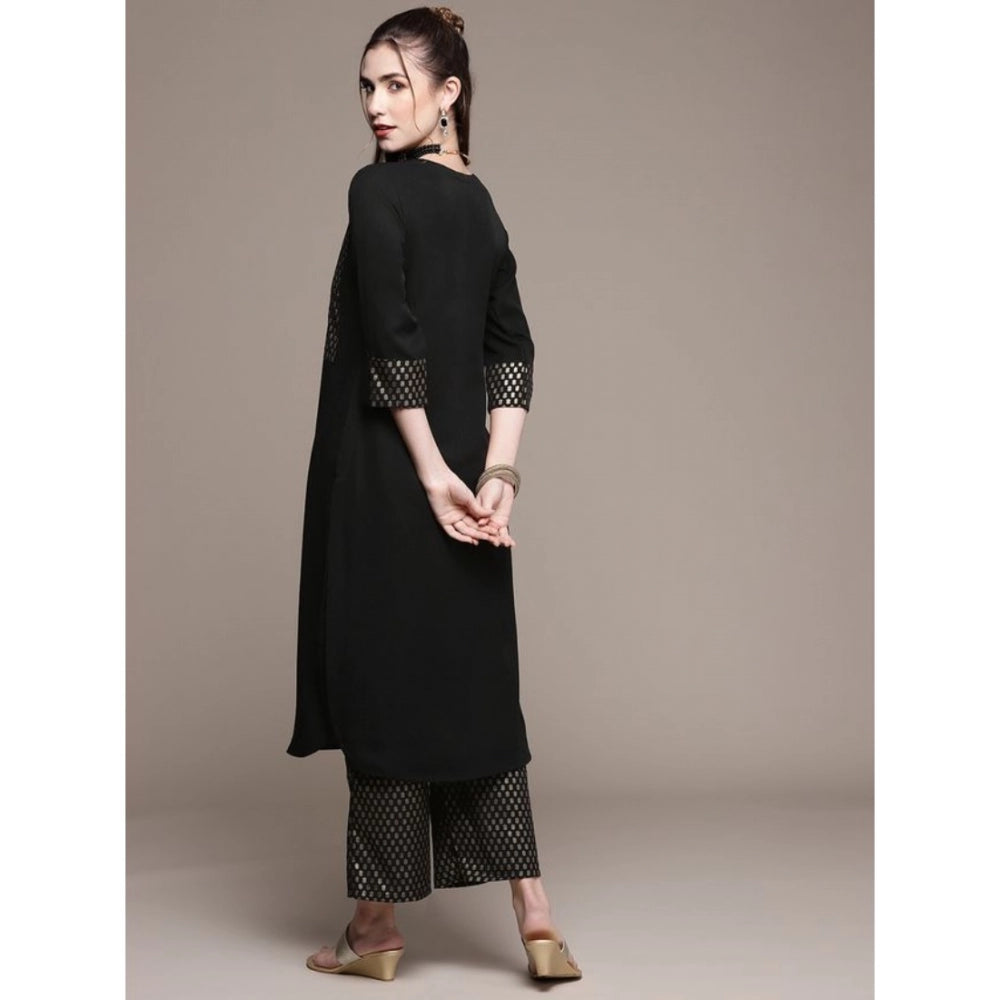 Women’s Casual Full Sleeve Kurti and Palazzo Set with Ethnic Designs in Crepe Fabric (Black & Dark Pink) - warehousetech13