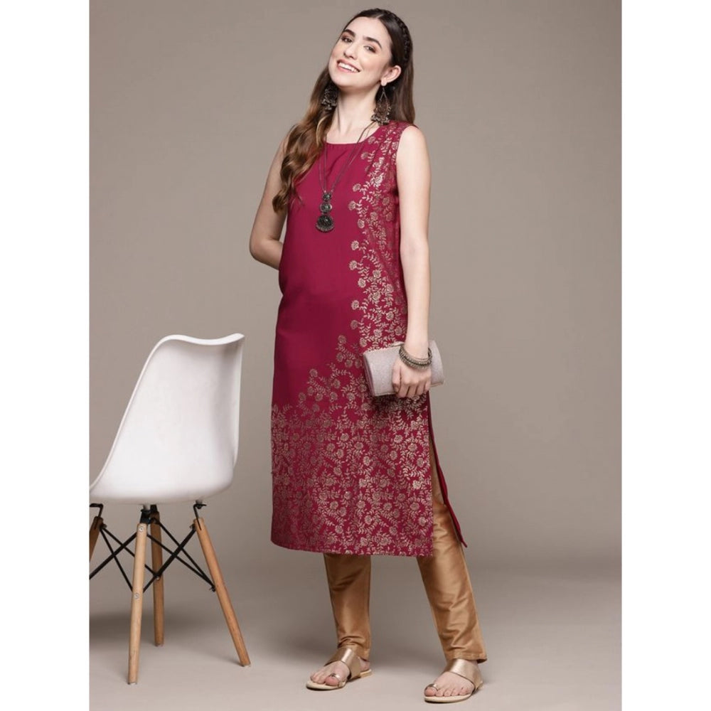 Floral Printed Crepe Kurti for Women without Sleeves (Pink) - warehousetech13