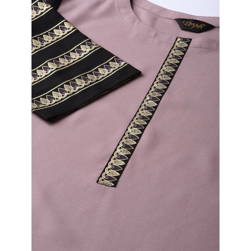 Women’s Casual 3/4 Sleeve Floral Print Crepe Kurti and Palazzo Outfit (Light Beige)