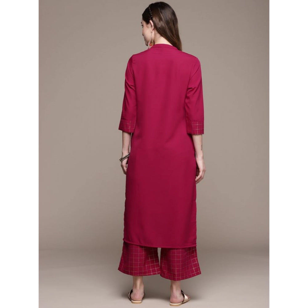 Casual 3/4 Sleeve Floral Printed Crepe Kurti and Palazzo Set for Women (Maroon) - warehousetech13