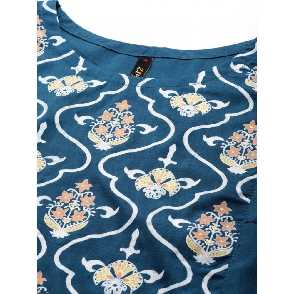 Women’s Casual Floral Printed Sleeveless Chinon Kurti with Palazzo Set (Maroon & Teal Blue)