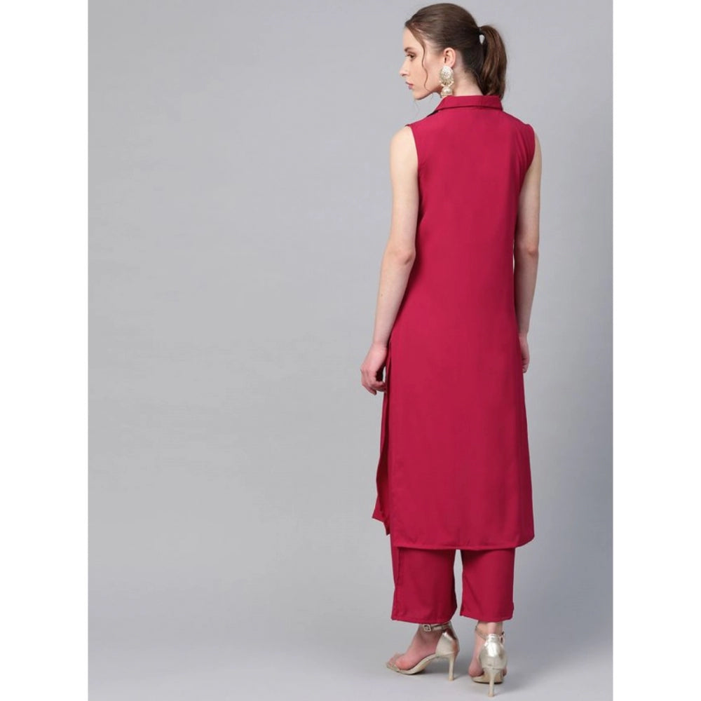 Women’s Casual Sleeveless Kurti with Palazzo Set (Pink) - warehousetech13