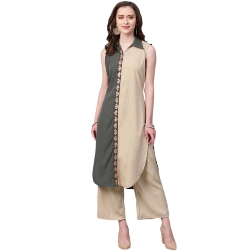 Women’s Casual Sleeveless Kurti with Palazzo Set (Grey) - warehousetech13