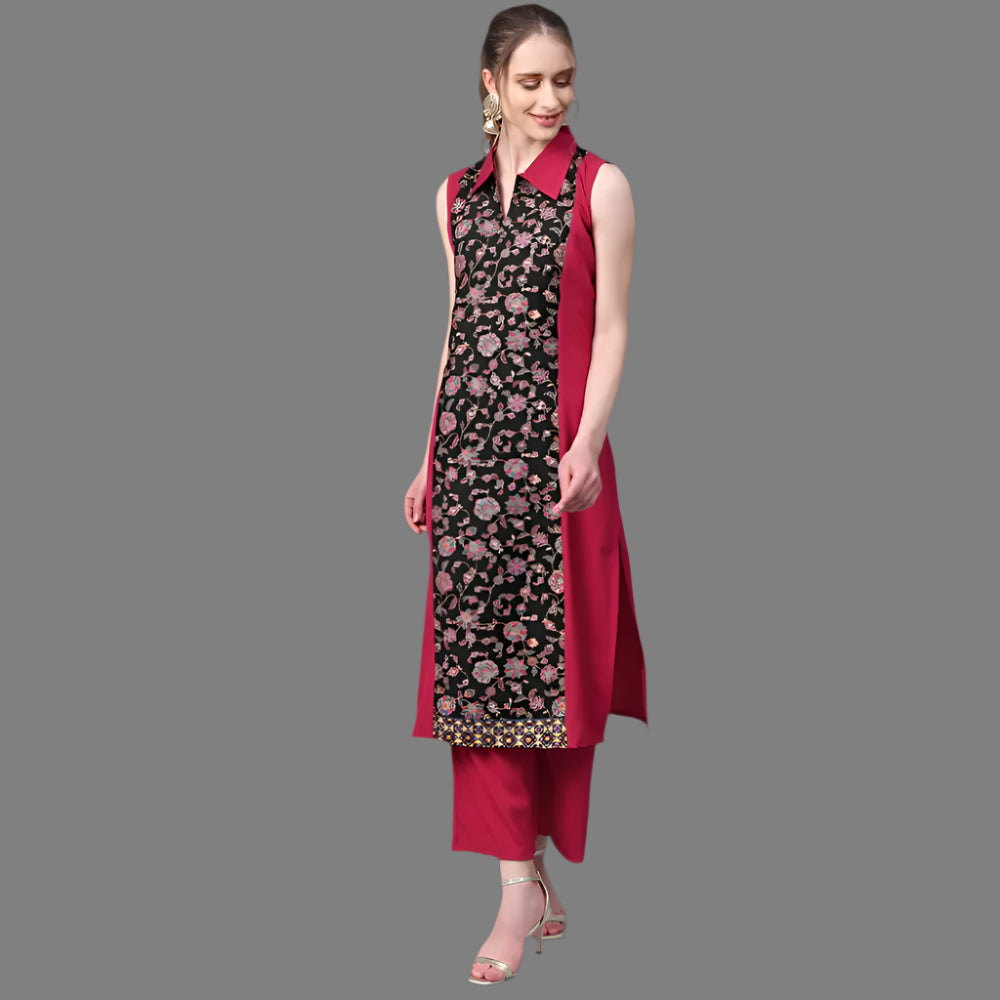 Women’s Casual Sleeveless Kurti with Palazzo Set (Pink) - warehousetech13
