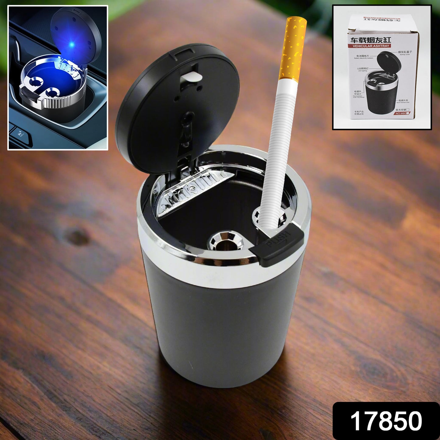 Portable Car Ashtray With Lid And Blue Led Light (1 Pc) - warehousetech13