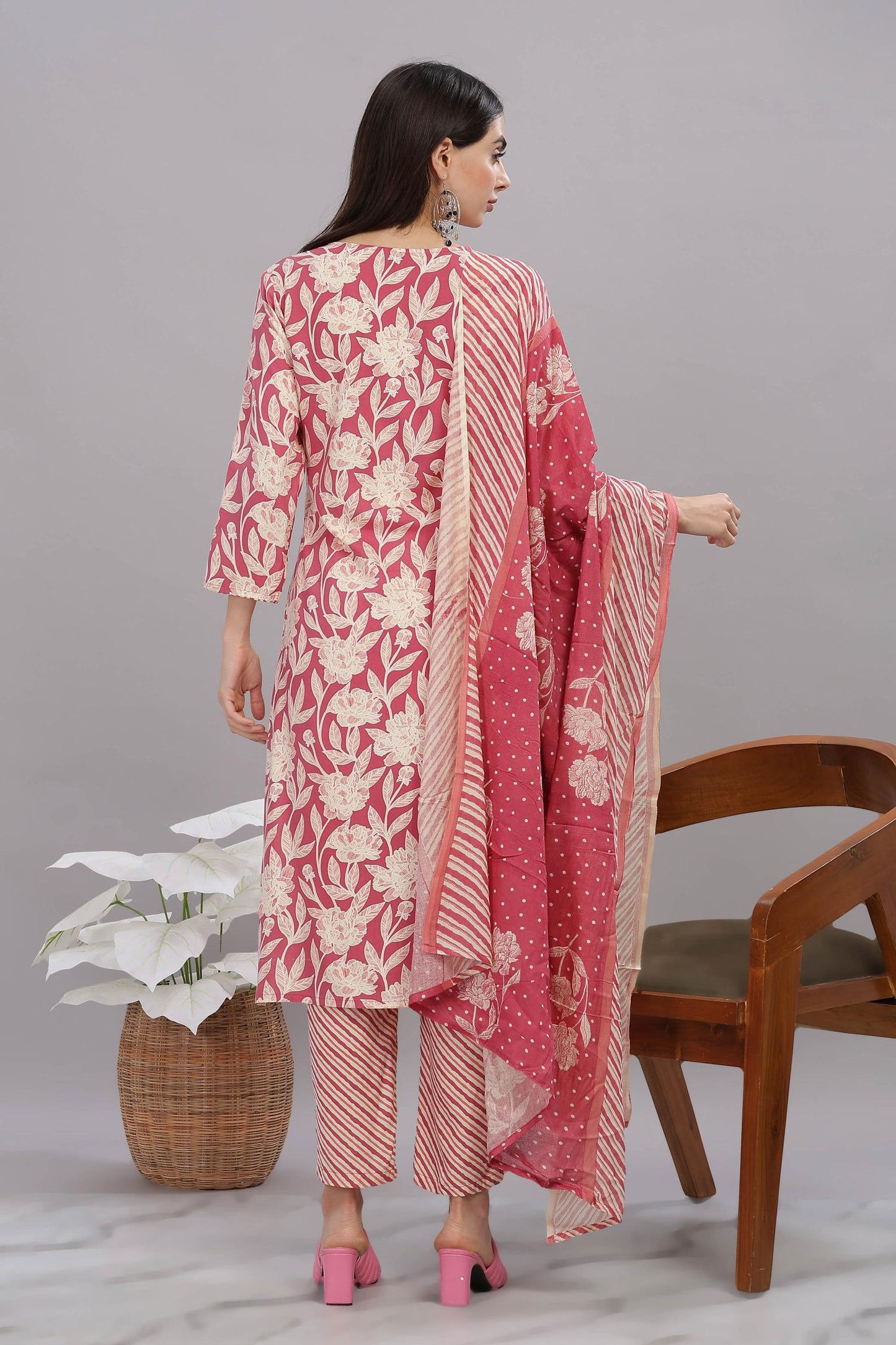 Firdous Rayon Red Kurta Set with Dupatta for Women | Elegant Festive Ethnic Wear