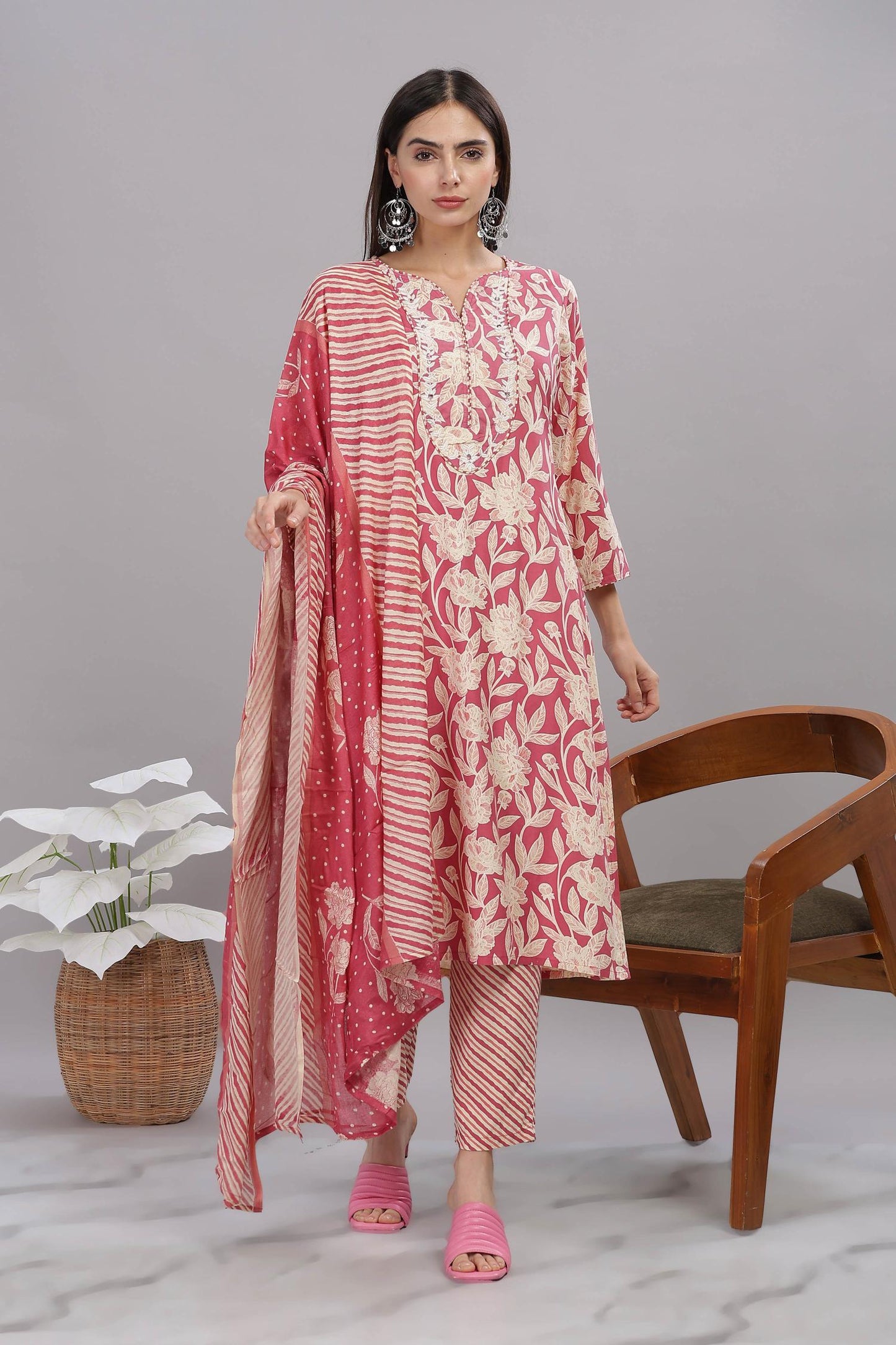 Firdous Rayon Red Kurta Set with Dupatta for Women | Elegant Festive Ethnic Wear