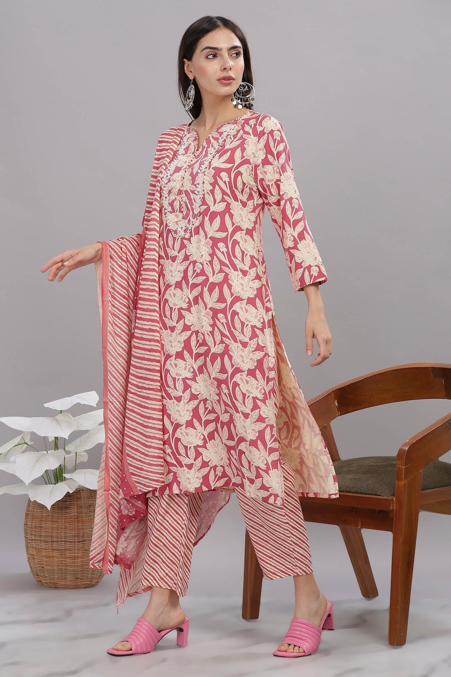 Firdous Rayon Red Kurta Set with Dupatta for Women | Elegant Festive Ethnic Wear