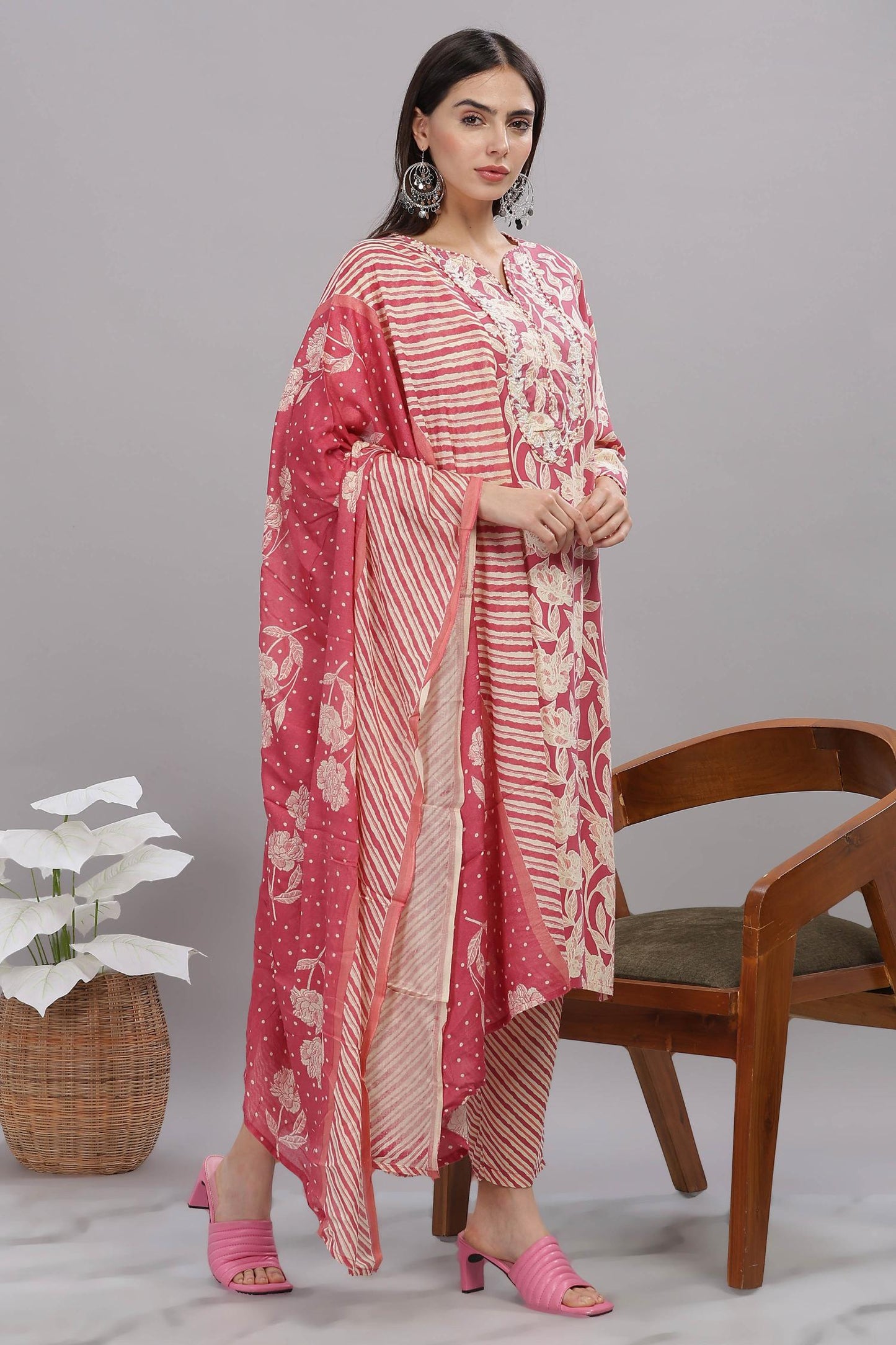 Firdous Rayon Red Kurta Set with Dupatta for Women | Elegant Festive Ethnic Wear