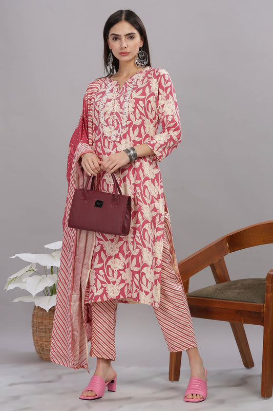 Firdous Rayon Red Kurta Set with Dupatta for Women | Elegant Festive Ethnic Wear