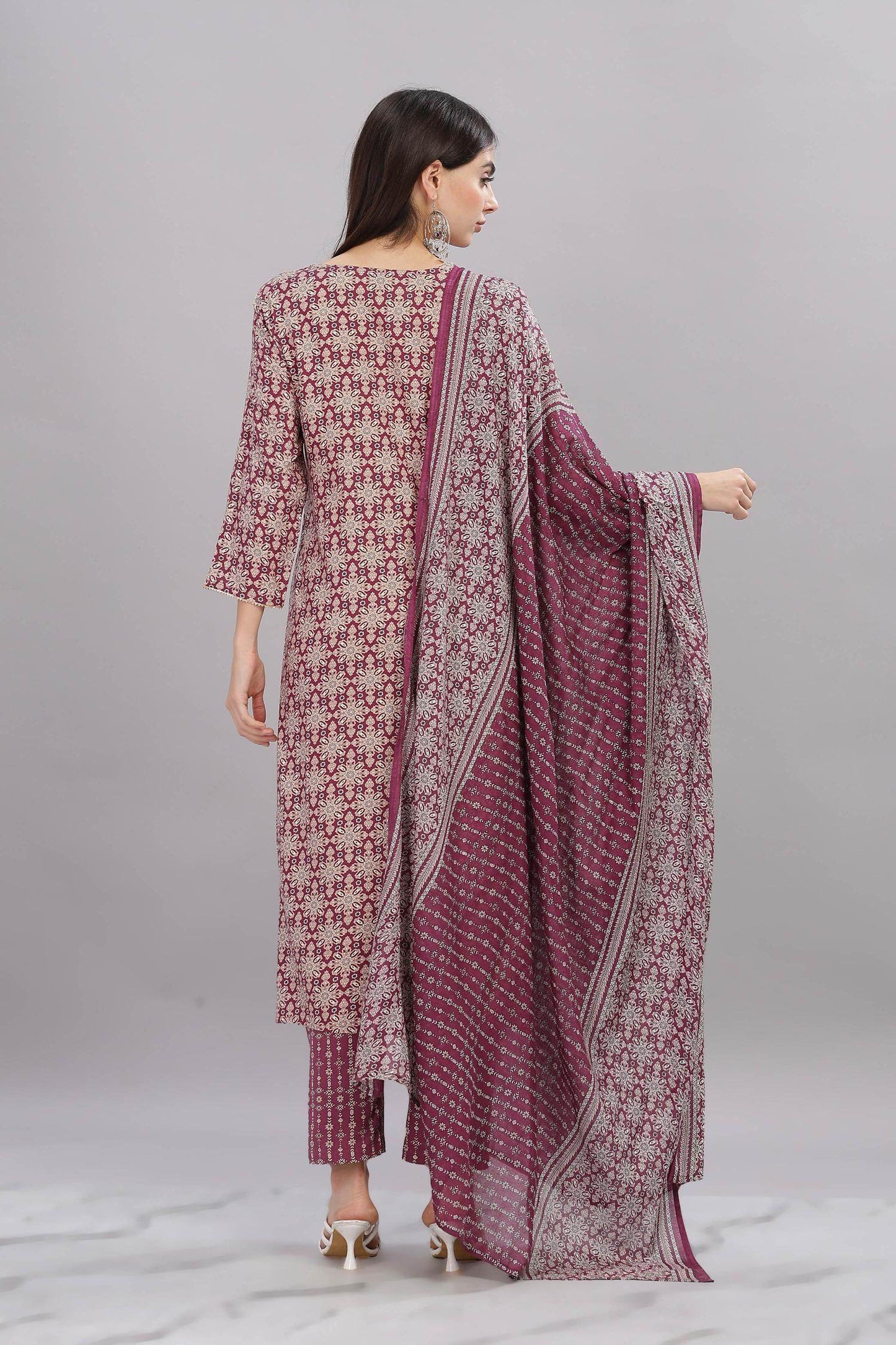 Firdous Rayon Maroon Kurta Set with Dupatta for Women – Elegant Festive & Ethnic Wear Outfit