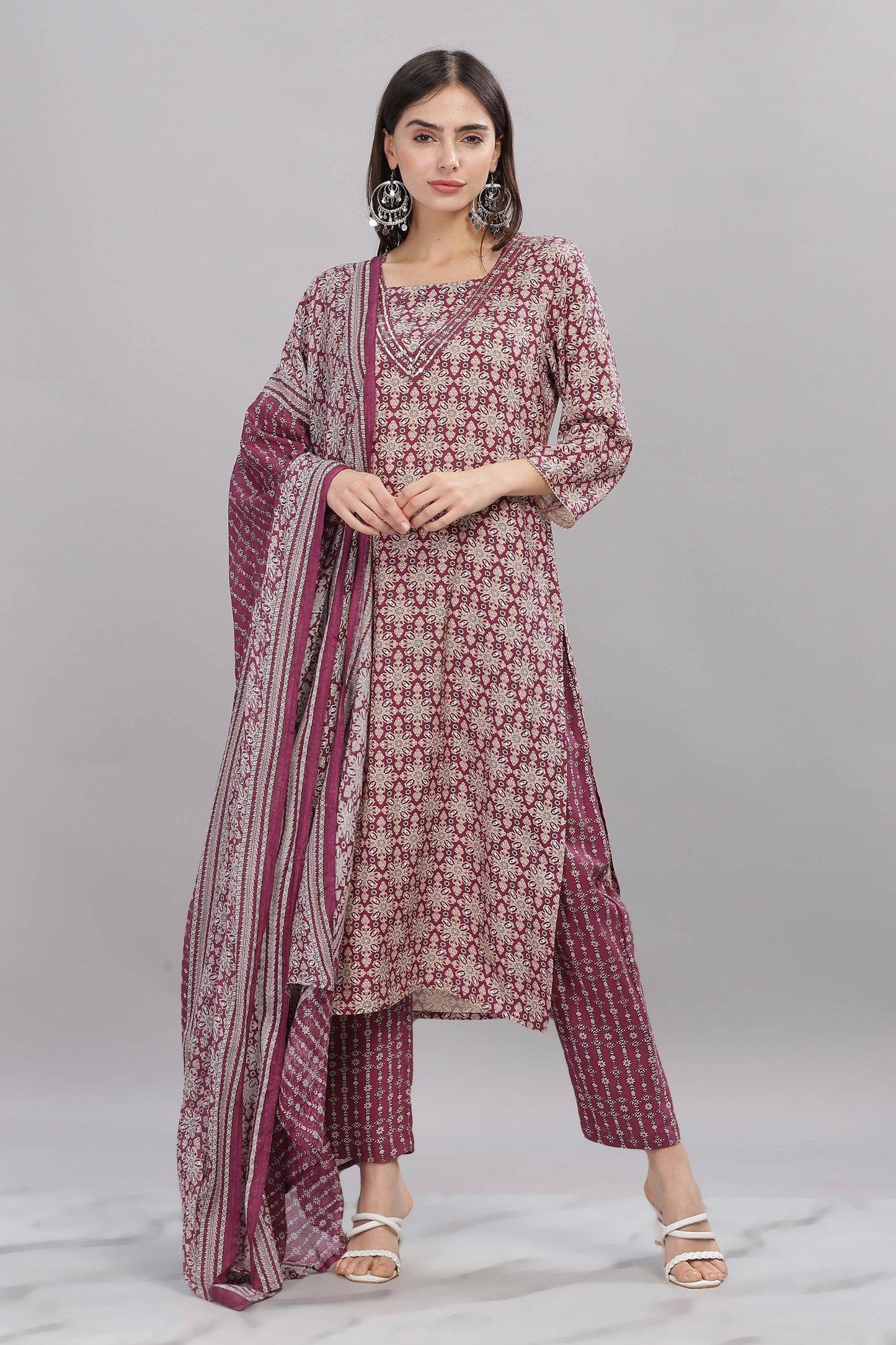 Firdous Rayon Maroon Kurta Set with Dupatta for Women – Elegant Festive & Ethnic Wear Outfit