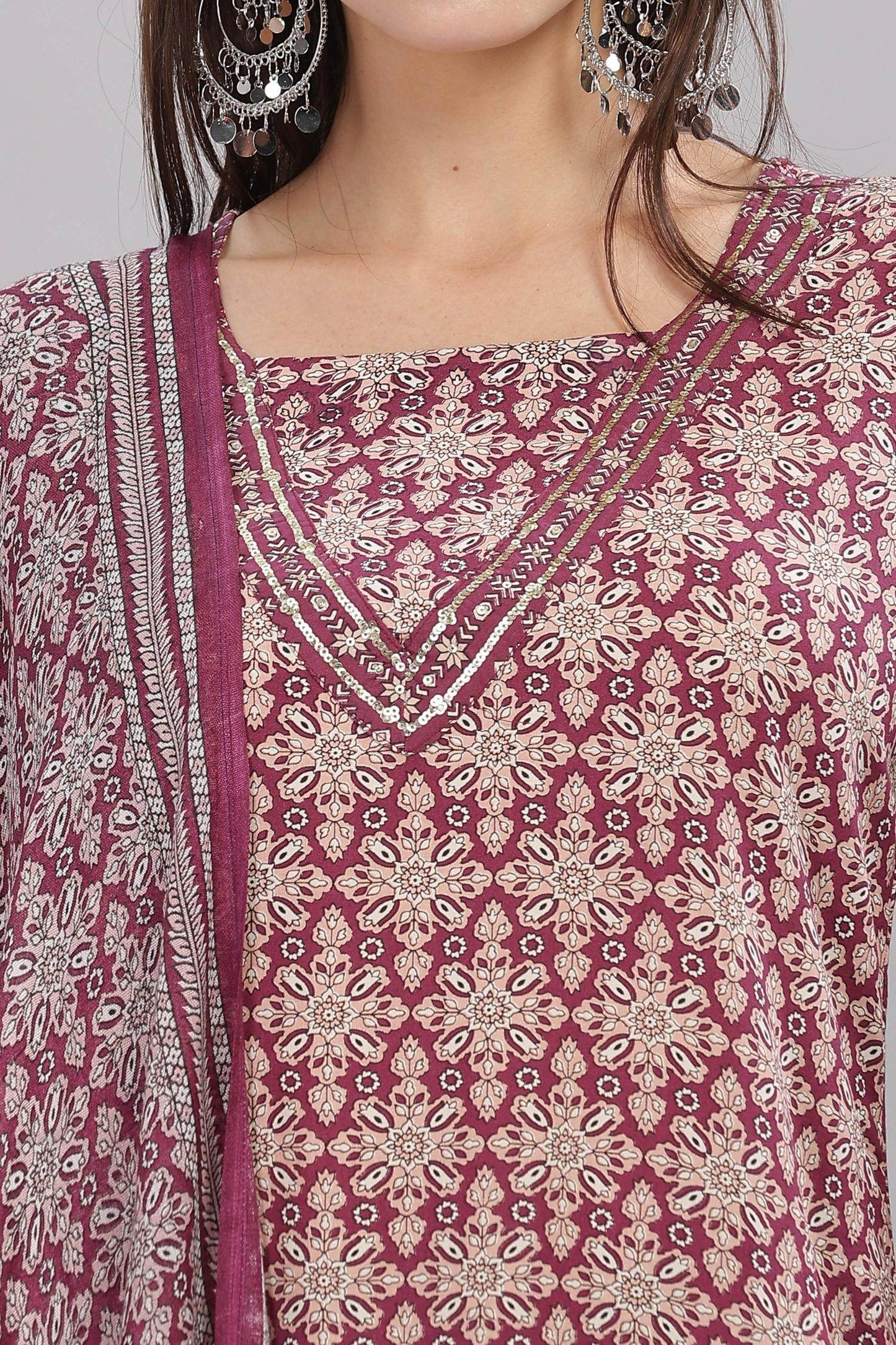 Firdous Rayon Maroon Kurta Set with Dupatta for Women – Elegant Festive & Ethnic Wear Outfit