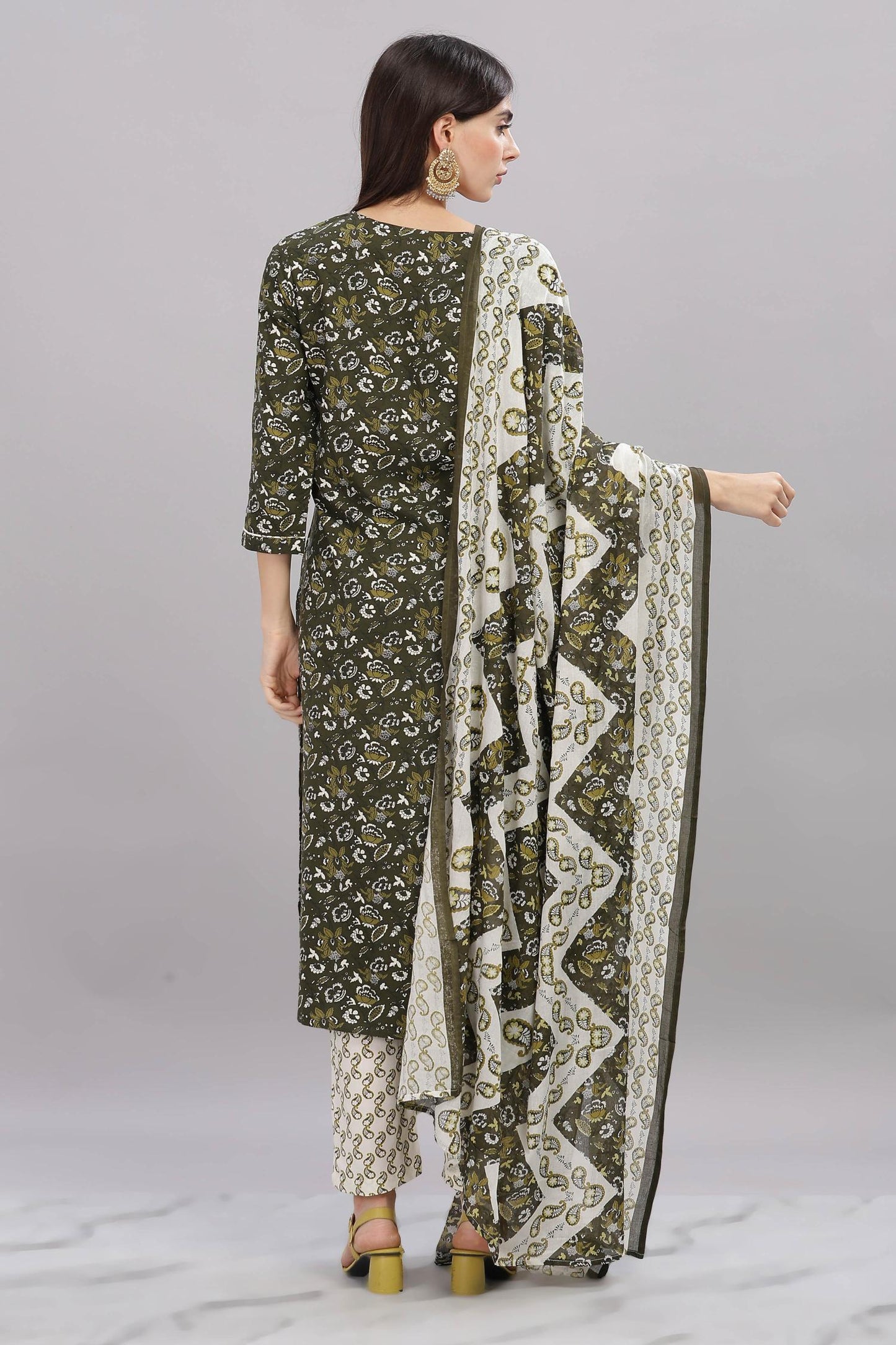 Firdous Olive Rayon Kurta Set with Dupatta | Elegant Ethnic Wear for Women