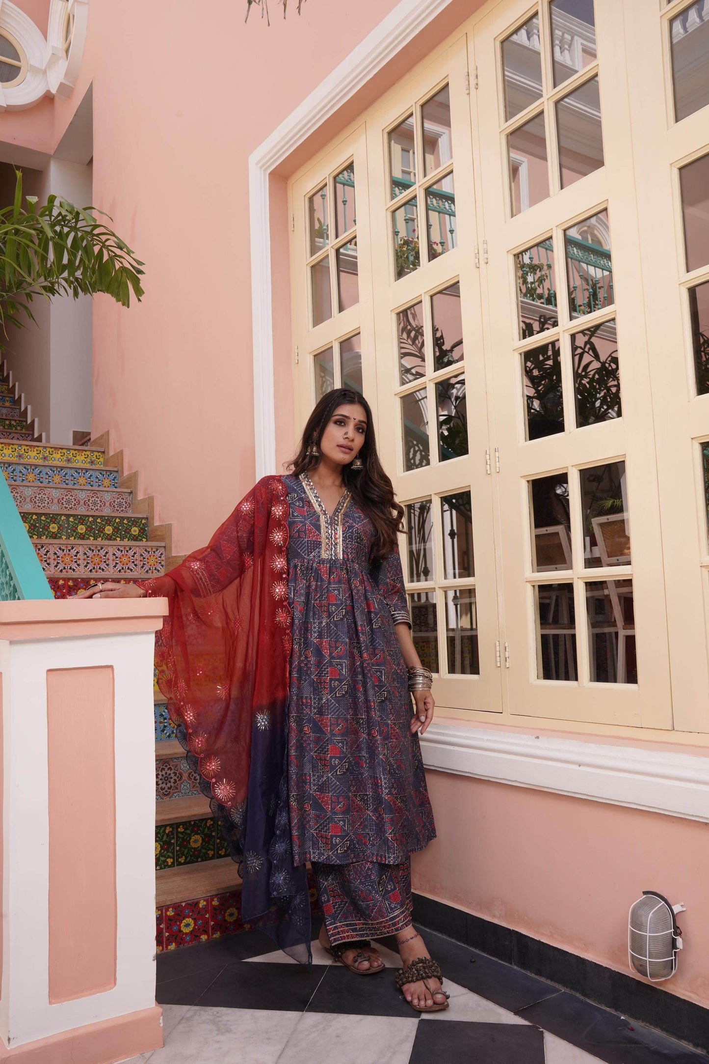 Inaya Classic Blue Chanderi Kurta Set for Festive Occasions