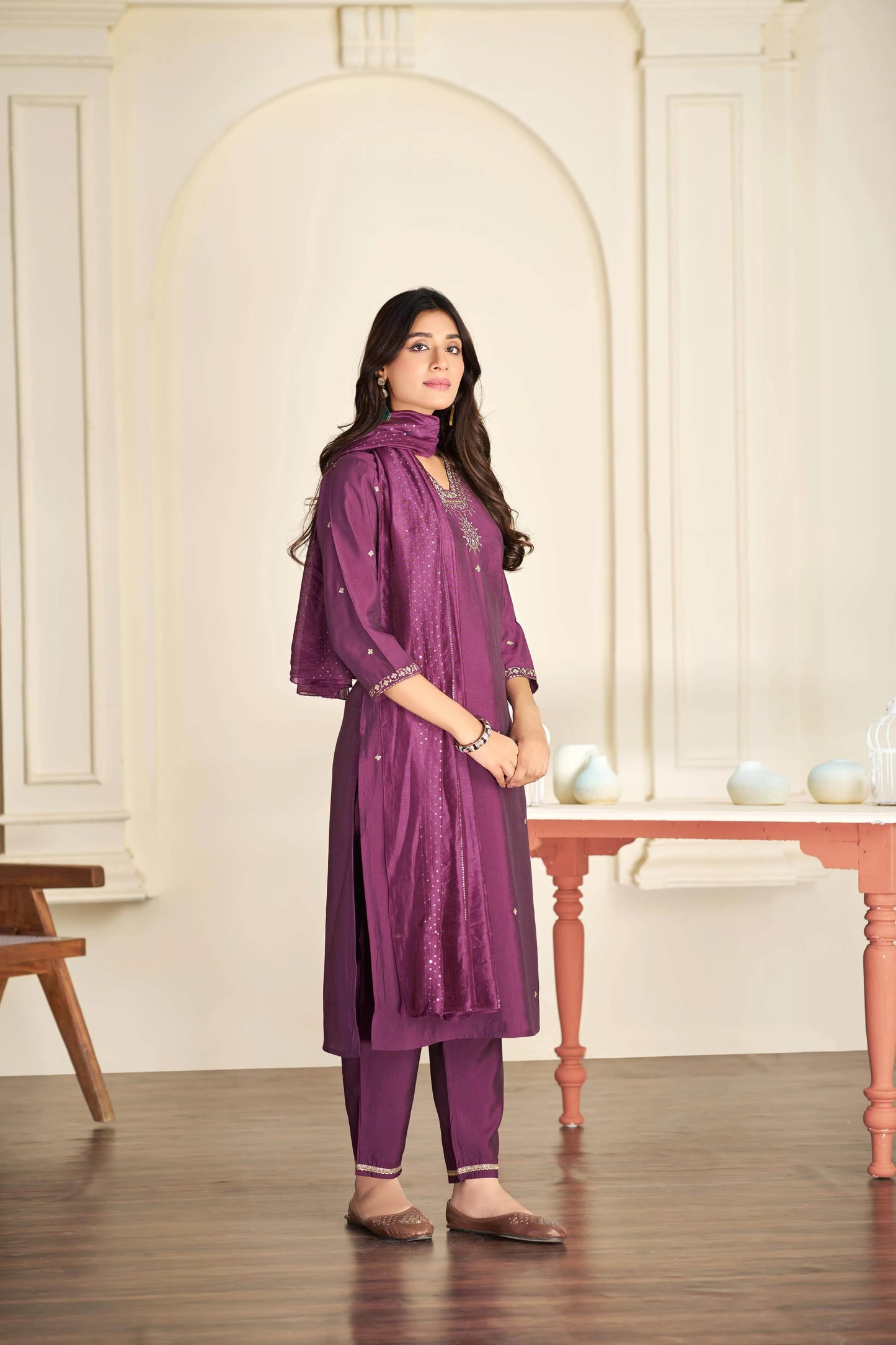 Nakshatra Green and Purple Silk Kurta Set with Dupatta – Elegant Festive Ethnic Wear for Women - warehousetech13