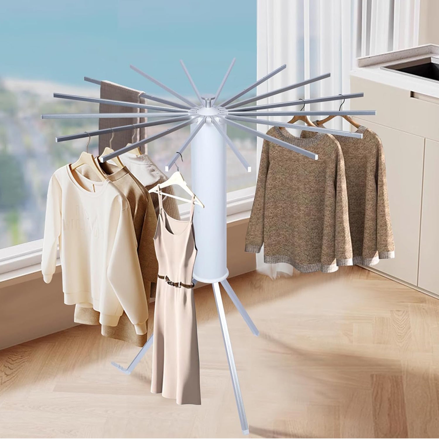 Foldable Rotary Clothes Drying Rack Stand (1 Pc) - warehousetech13
