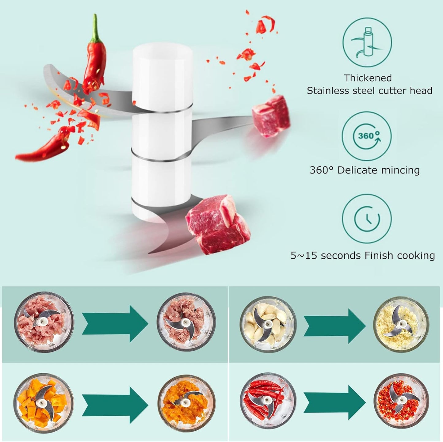 Wireless Usb Rechargeable Mini Electric Garlic Machine Chopper 3 Blades (250ml) - warehousetech13