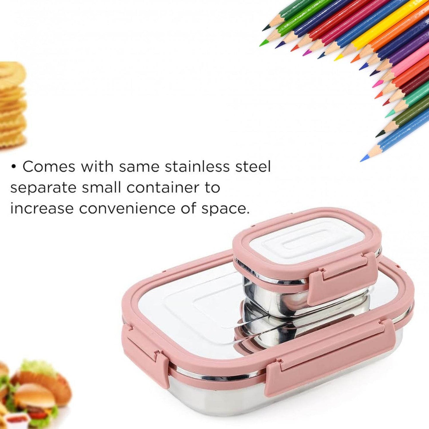 Premium Stainless Steel Leak Proof Air Tight Lunch Boxes (900ml+200ml Approx 2 Pc Set) - warehousetech13