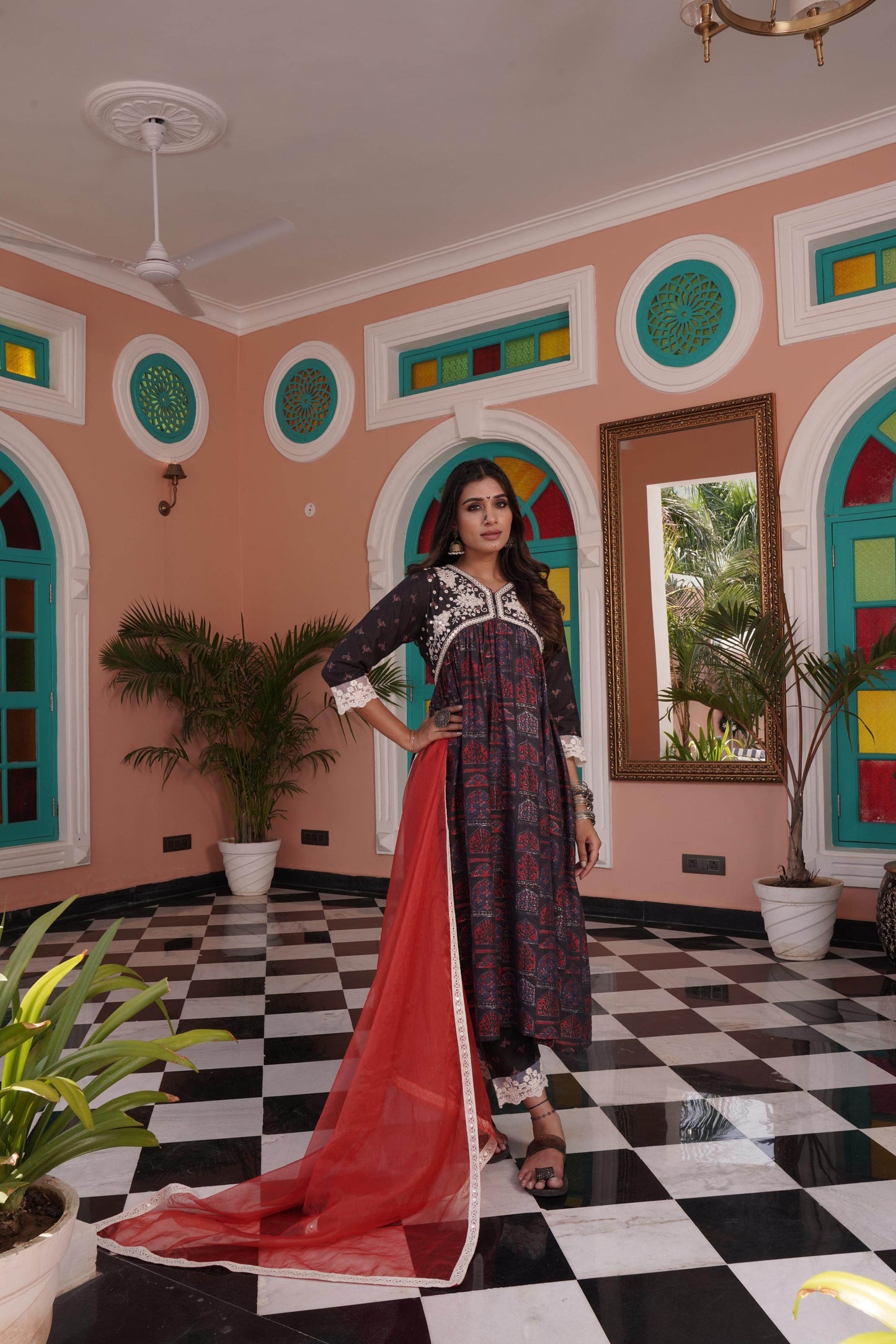 Bhumika Chanderi Red Kurta Set with Dupatta – Elegant Ethnic Wear for Women