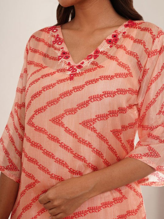 Floral Printed Organza Mirror Work V-Neck Straight Kurta With Trousers - warehousetech13