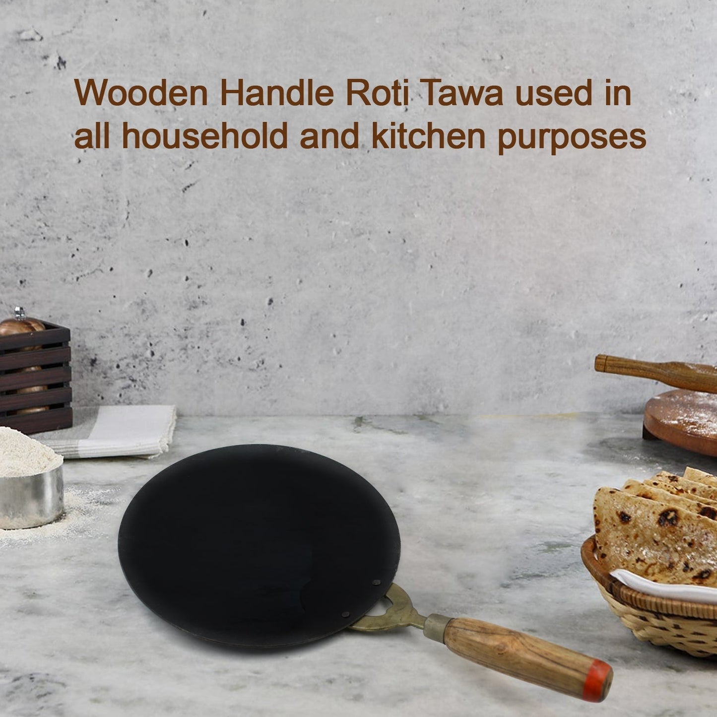 2692 Wooden Handle Roti Tawa Used In All Household And Kitchen Purposes For Making Rotis And Parathas Etc. - warehousetech13