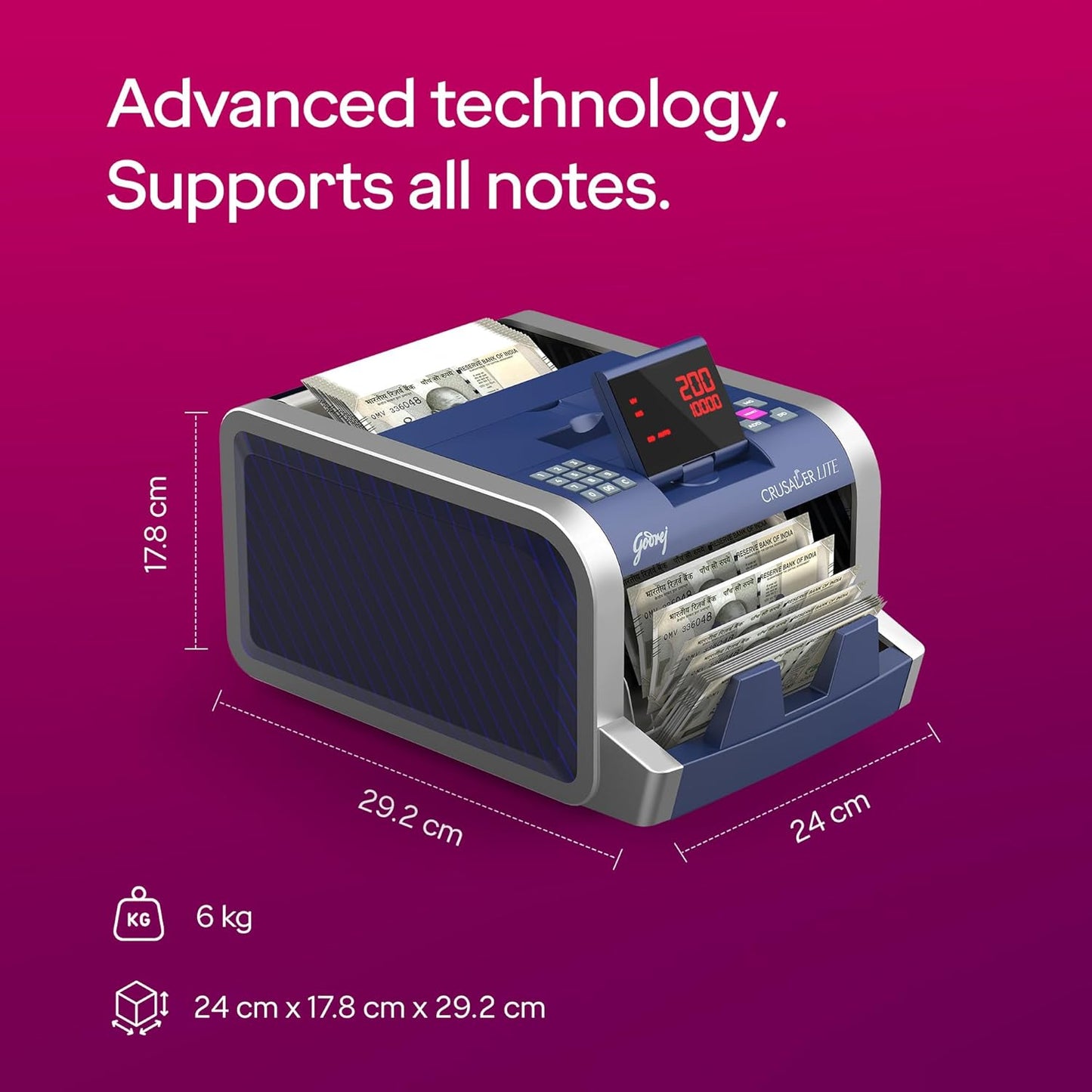 Godrej Security Solutions Crusader Lite Display Currency Counter with Customer Display Unit | Fully Automatic & Mg, Uv & Ir Fake Note Detector - warehousetech13