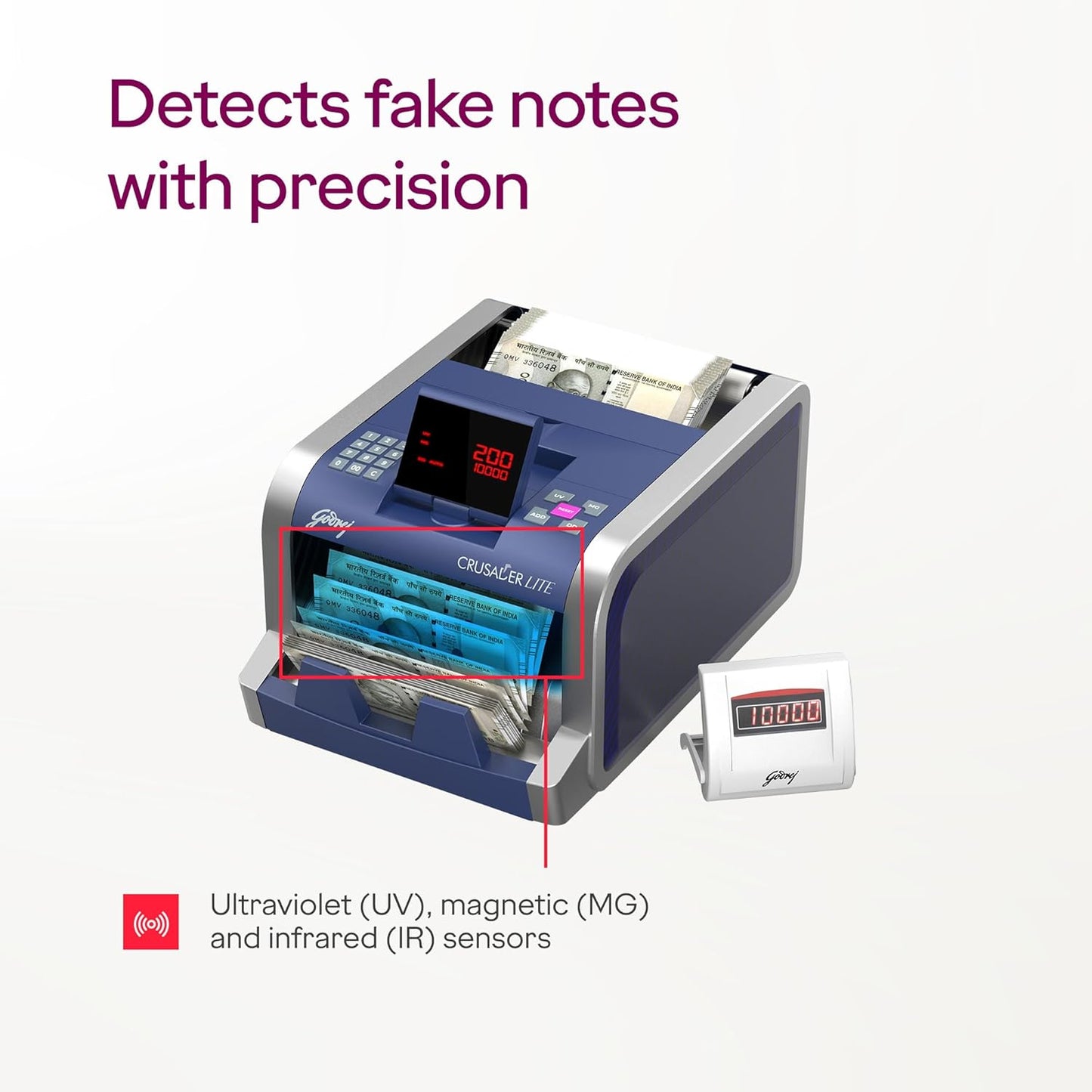 Godrej Security Solutions Crusader Lite Display Currency Counter with Customer Display Unit | Fully Automatic & Mg, Uv & Ir Fake Note Detector - warehousetech13