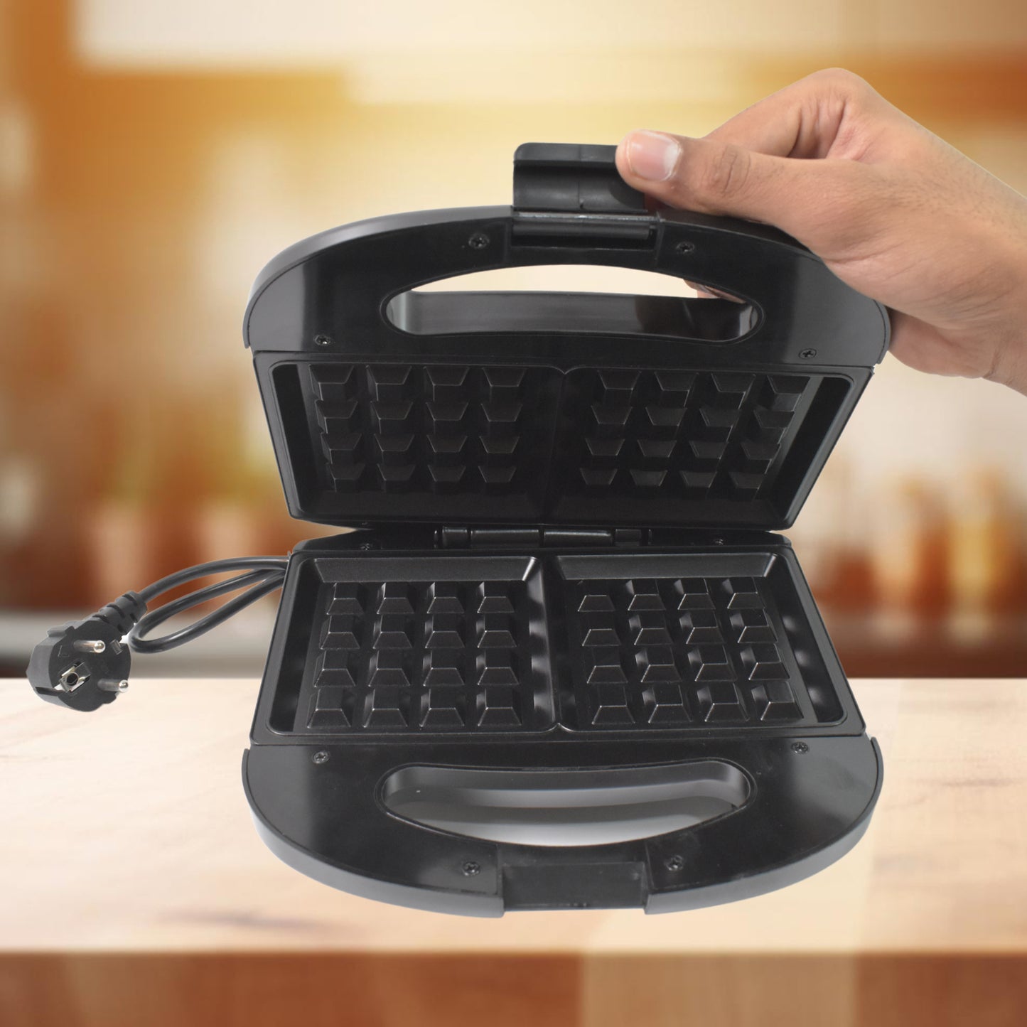 Waffle Maker Makes 2 Square Shape Waffles With Indicator Lights - warehousetech13