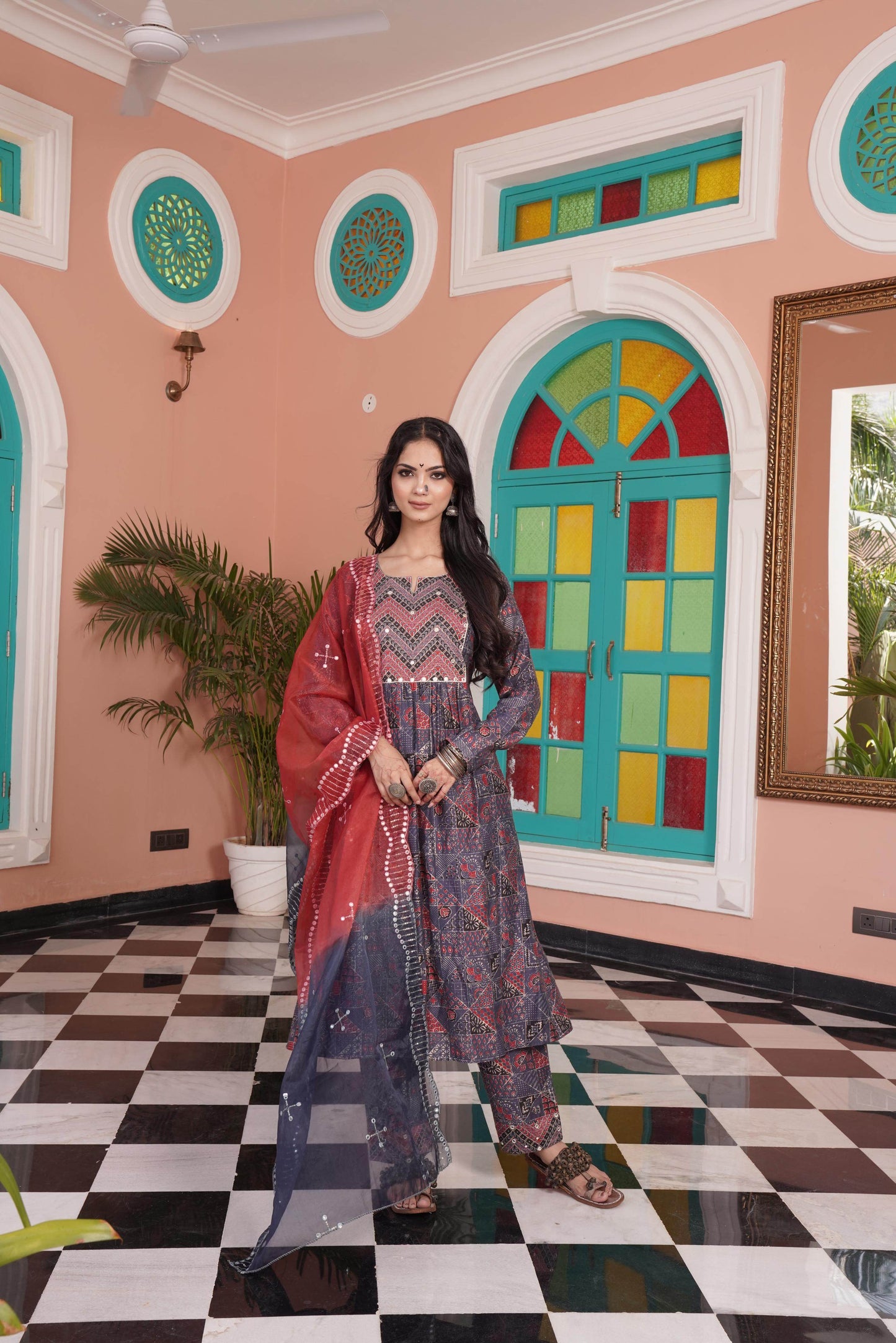 Torani Chanderi Red Kurta Set with Dupatta - Elegant Ethnic Wear for Women