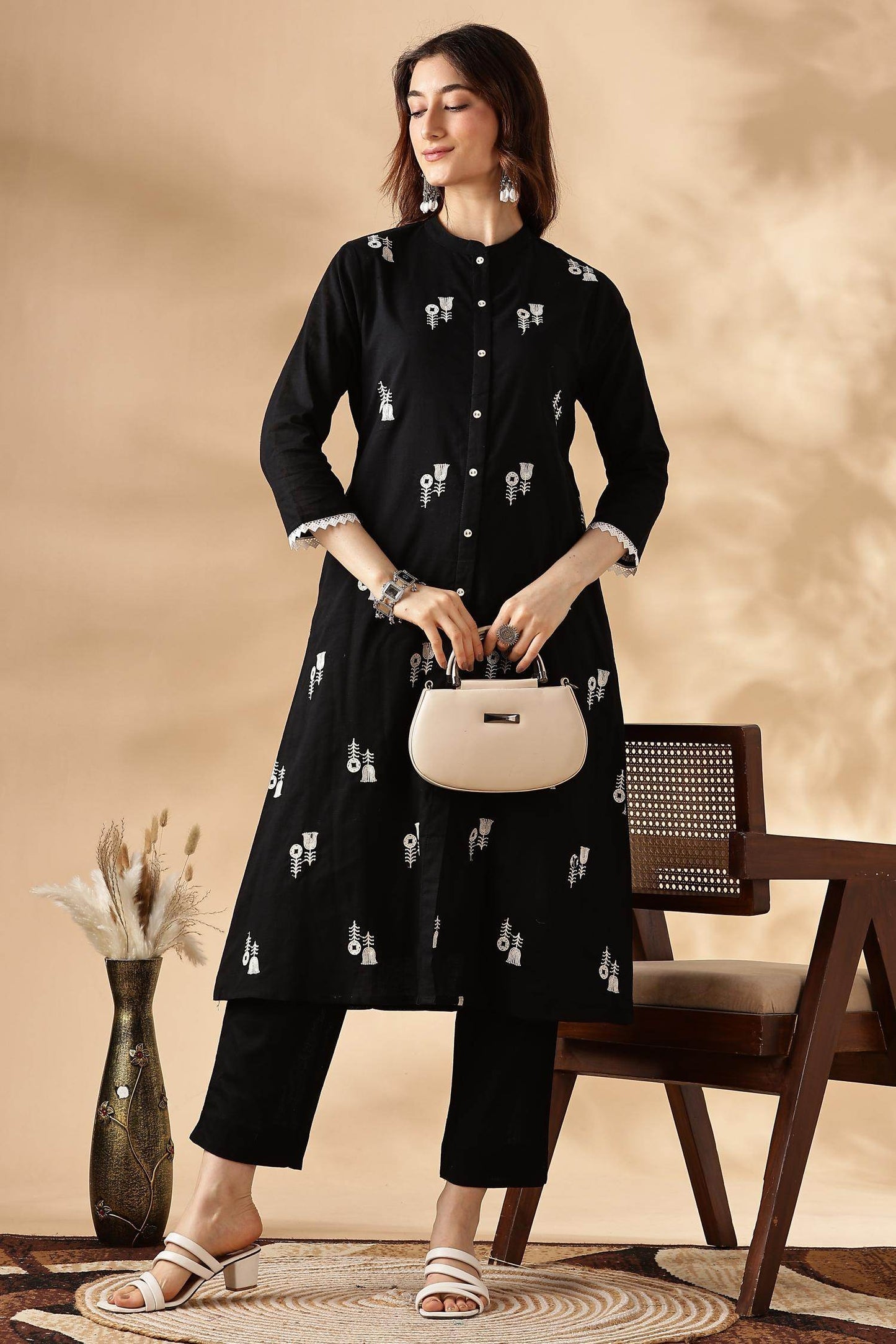 Rashmika Cotton Black Kurta Set - Elegant & Comfortable Ethnic Wear for Women
