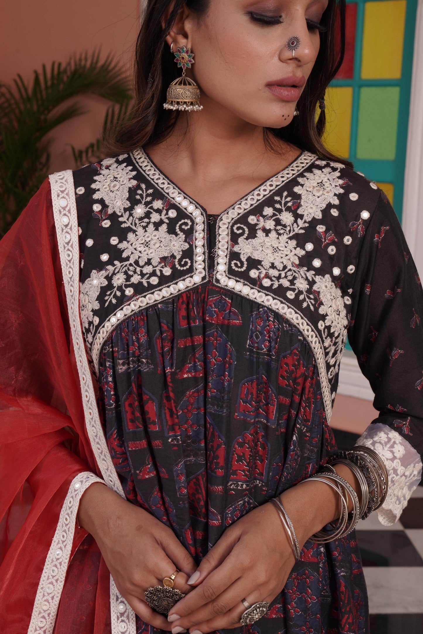 Bhumika Chanderi Red Kurta Set with Dupatta – Elegant Ethnic Wear for Women