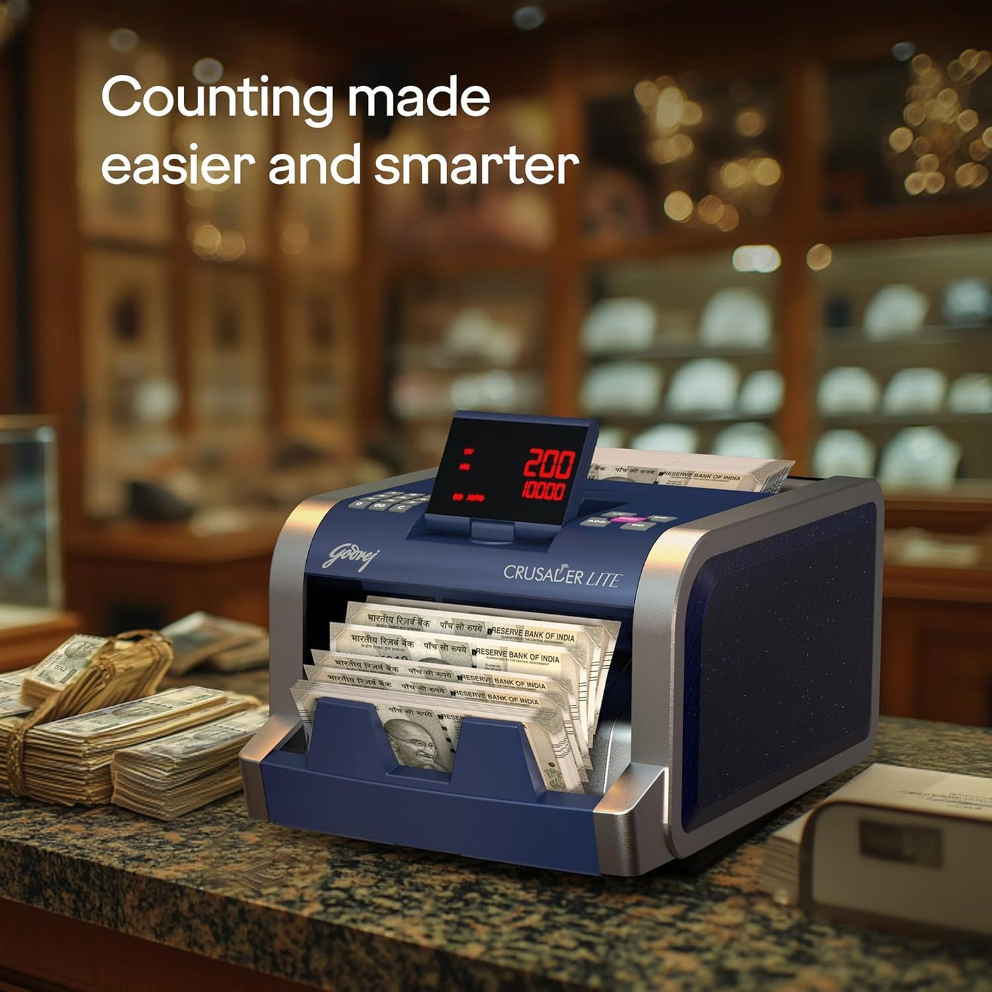 Godrej Security Solutions Crusader Lite Display Currency Counter with Customer Display Unit | Fully Automatic & Mg, Uv & Ir Fake Note Detector - warehousetech13