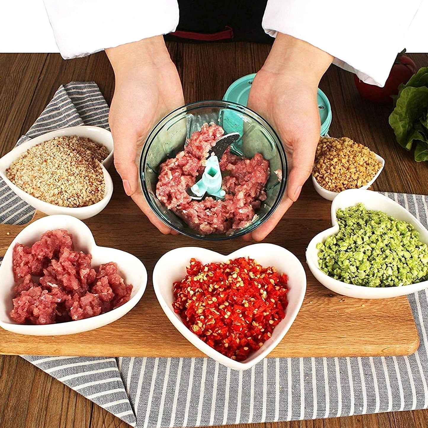 6 Blade 2in1 Manual Food Chopper Compact Powerful Hand Held Vegetable Chopper (1000ml) - warehousetech13
