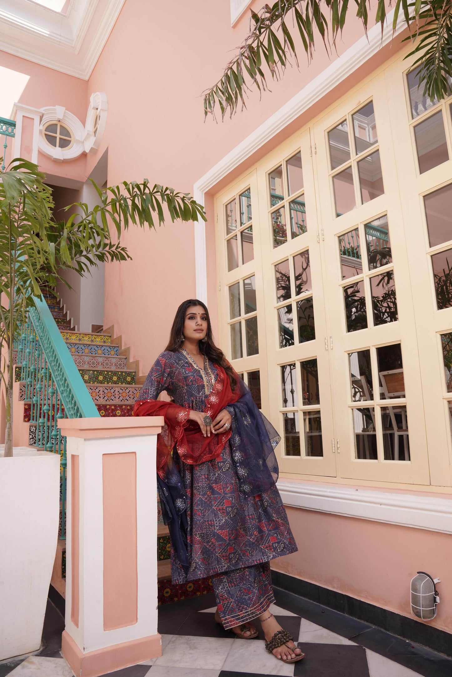 Inaya Classic Blue Chanderi Kurta Set for Festive Occasions