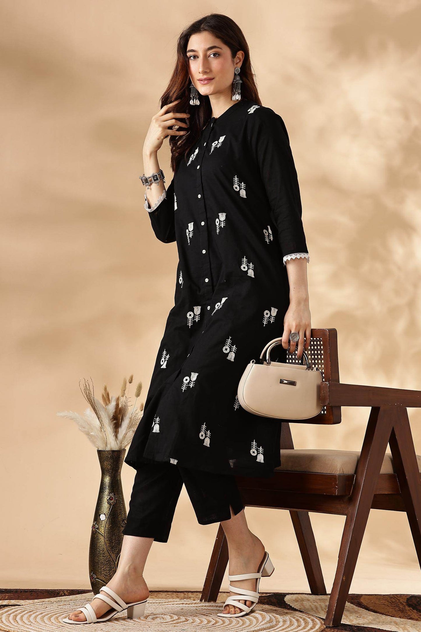 Rashmika Cotton Black Kurta Set - Elegant & Comfortable Ethnic Wear for Women