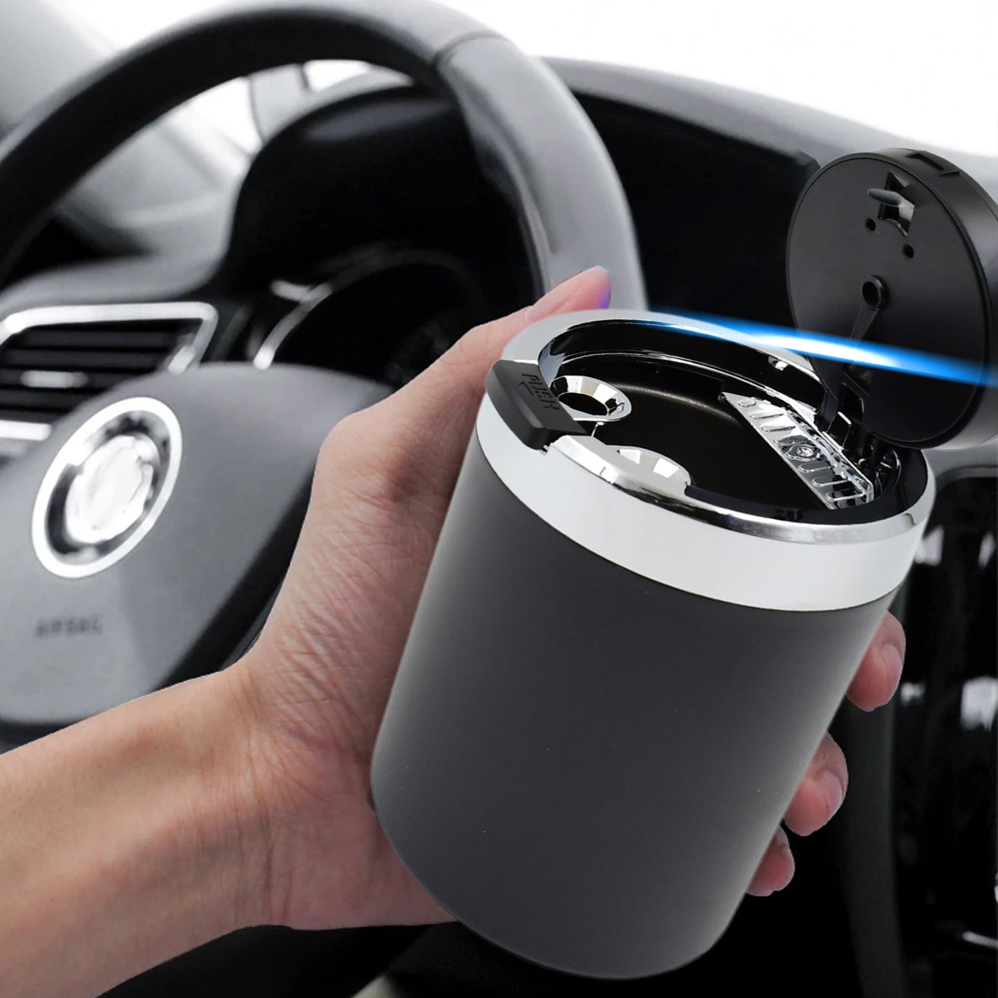 Portable Car Ashtray With Lid And Blue Led Light (1 Pc) - warehousetech13