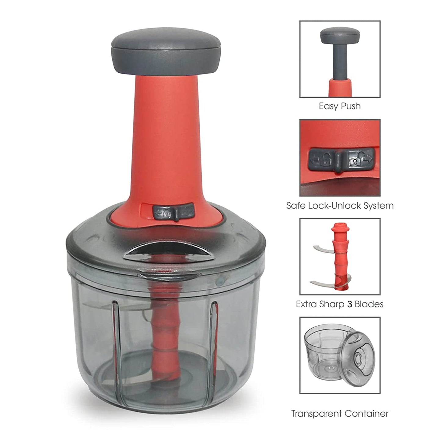 5901 Matte Finish Manual Hand Press Chopper For Kitchen Mini Handy Compact Chopper With 3 Blades For Effortlessly Chopping Vegetables Fruits For Your Kitchen. - warehousetech13