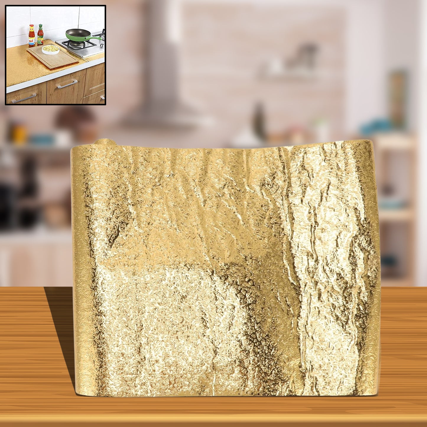 Oil Proof Sticker Waterproof Self Adhesive Aluminum Foil Wallpaper (60 Cm2m Golden 1 Pc) - warehousetech13