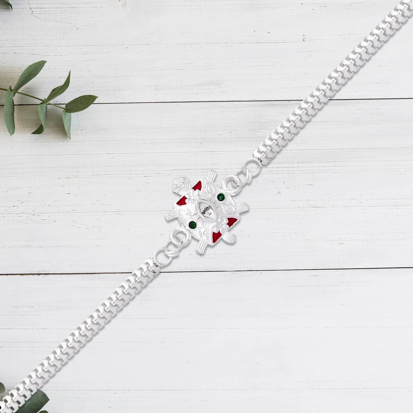 Designer Turtle Rakhi With Silver Finish And Enamel Highlights - warehousetech13