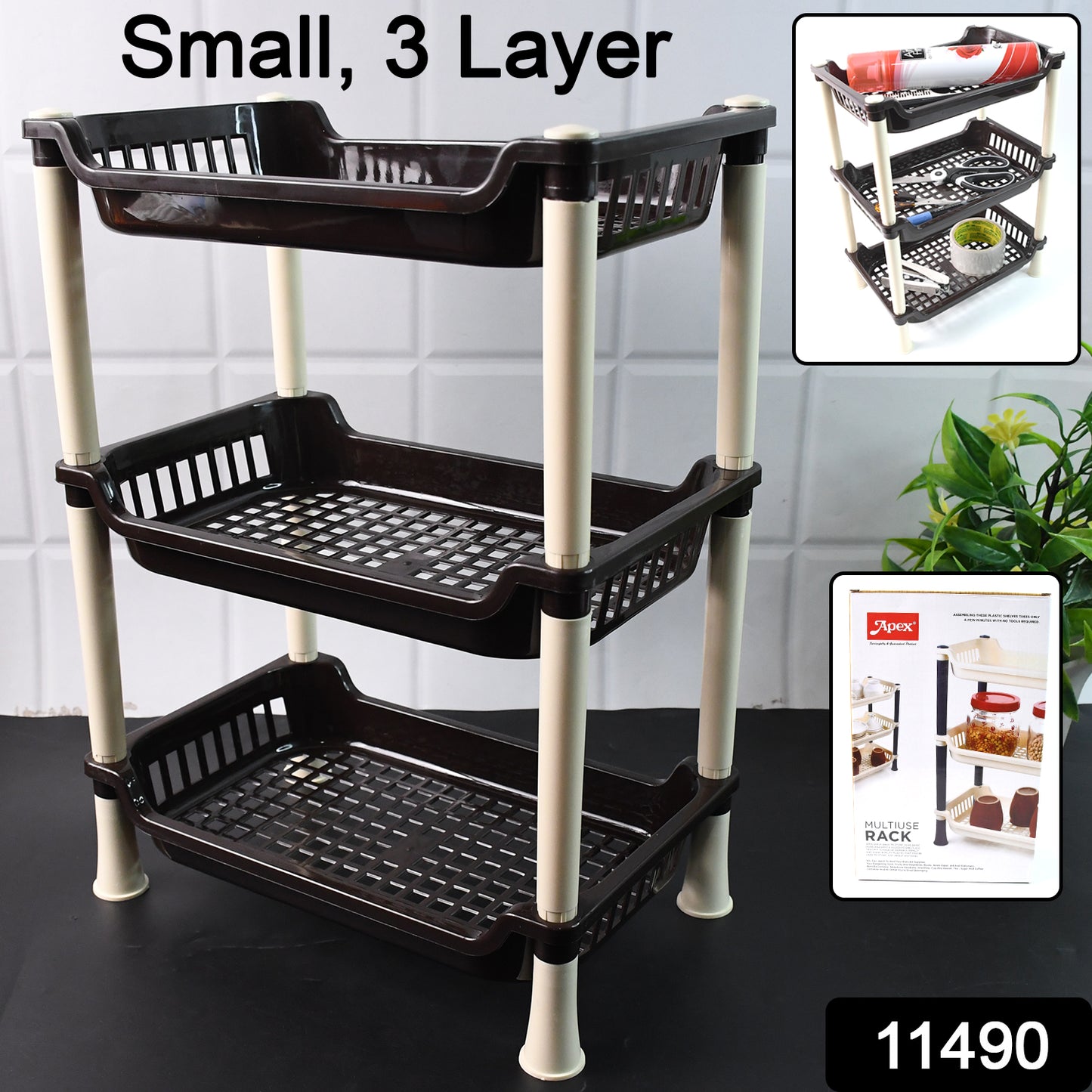 Small Multiuse Plastic Storage Rack Organizer 3-tier - warehousetech13