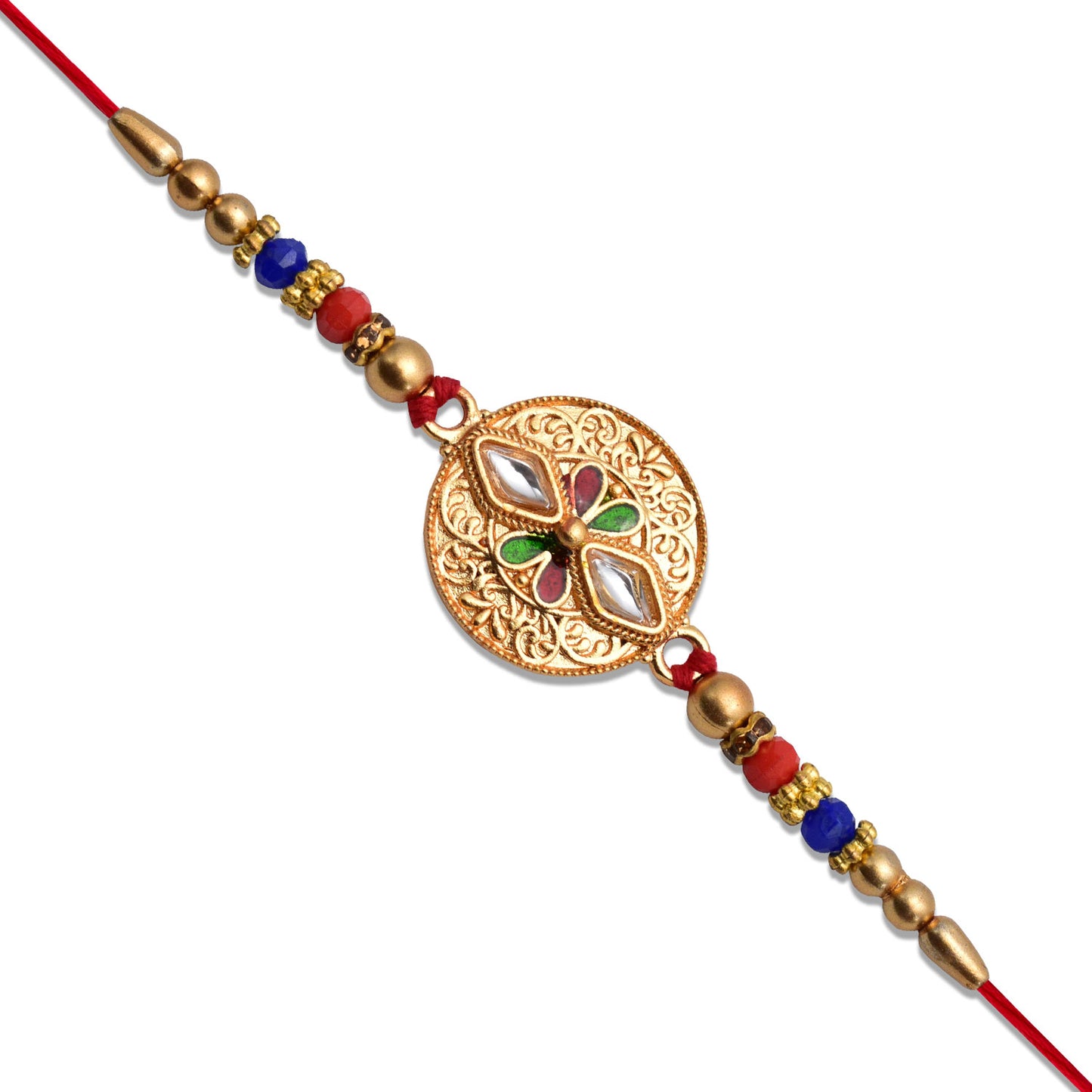 Antique Finish Rakhi With Meenakari Kundan Work - warehousetech13