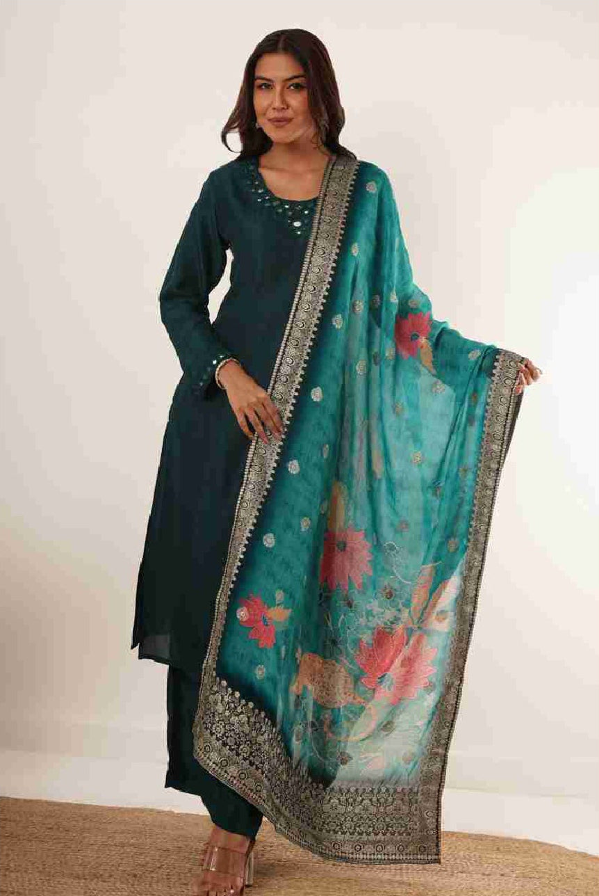 The Aaina Range of Women's Embroidered Kurta Set – Ethnic Motifs and Mirror Work with Salwar and Dupatta